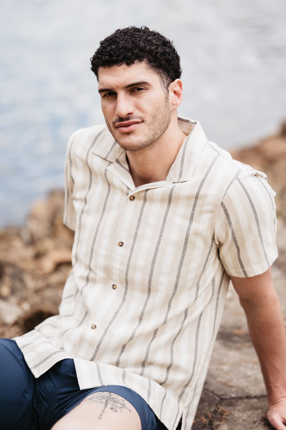 Woven Resort Button Up Shirt for Men in Tan