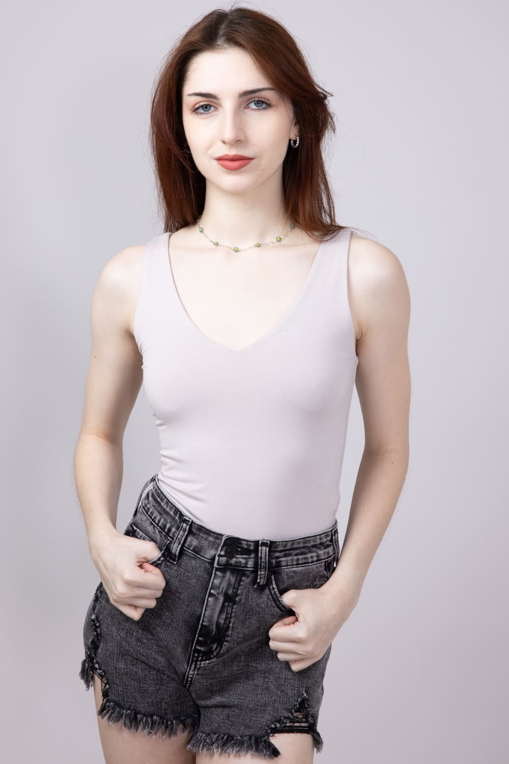 Seamless Double Layer Knit Tank Top for Women in Stone