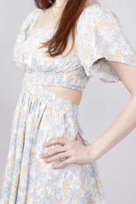 Cutout Floral Dress for Women in Blue Floral