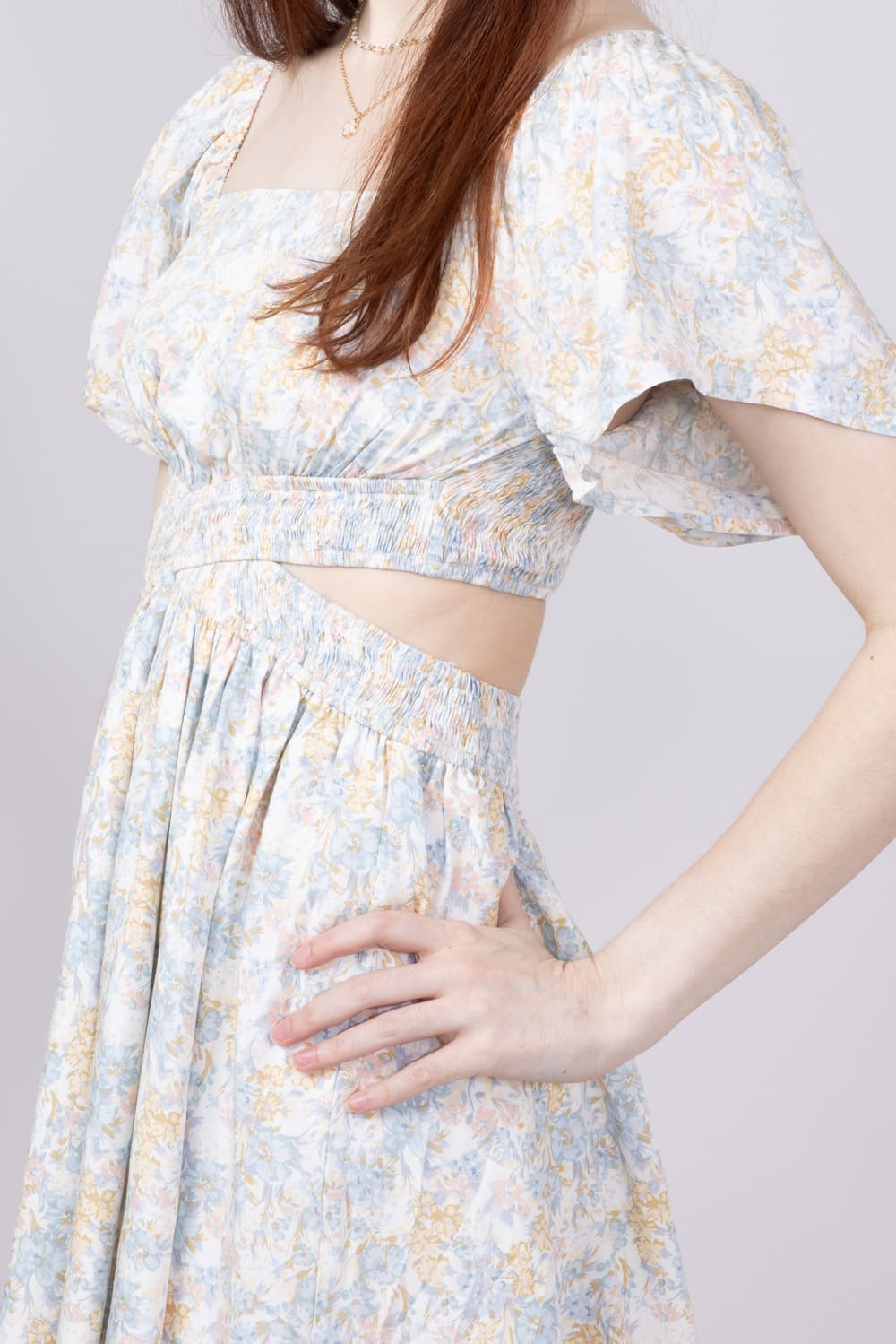 Cutout Floral Dress for Women in Blue Floral