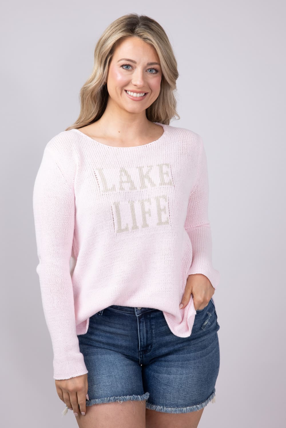 Miracle Lake Life Lightweight Sweater for Women in Blush/Beige