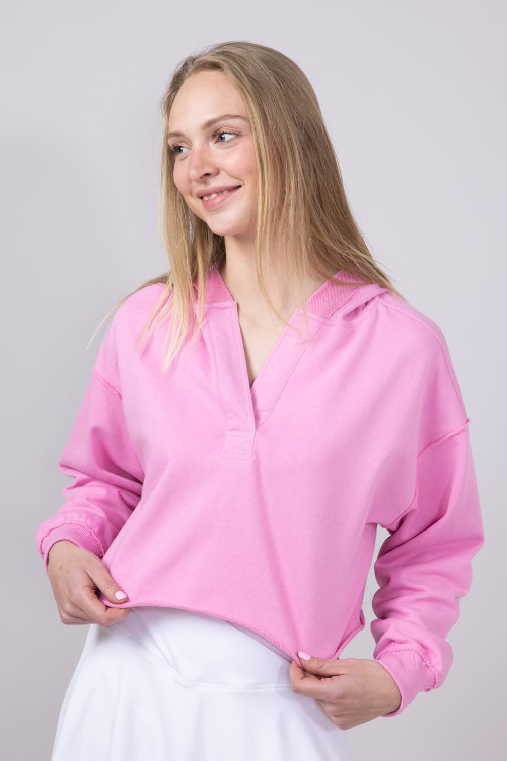 Womens Simply Southern Johnny Collar Cropped Hoodie for Women in Pink