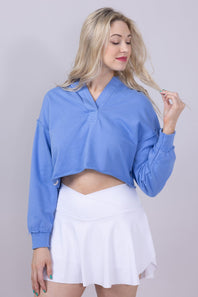 Simply Southern Womens Johnny Collar Cropped Hoodie for Women in Pool