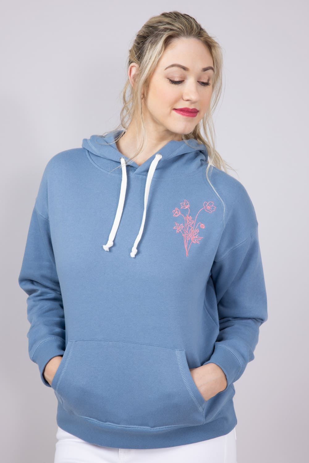 Womens Simply Southern Embroidered Good Things Hoodie for Women in Blue