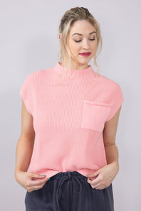 Womens Simply Southern Breeze Knit Cap Sleeve Sweater for Women in Salmon