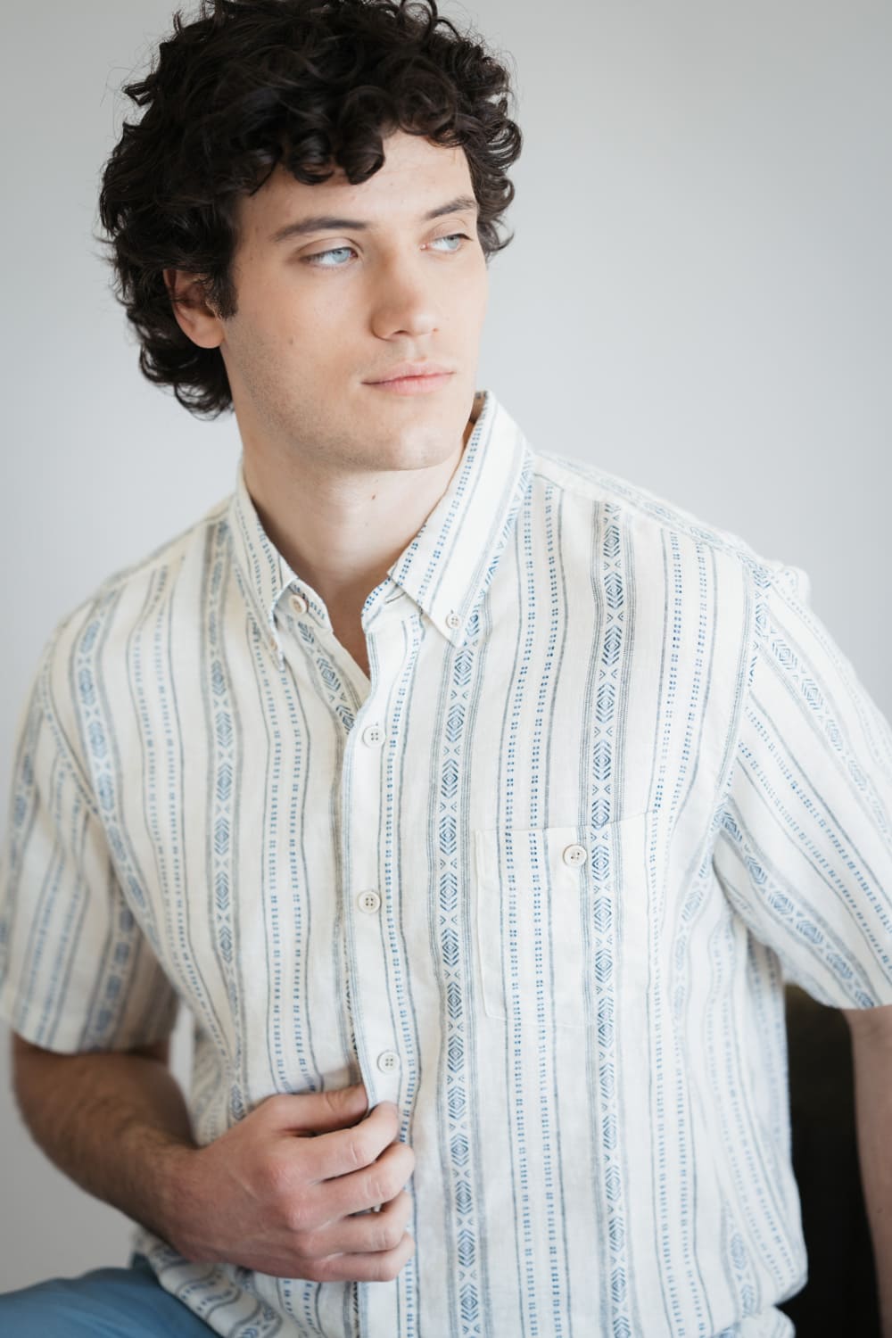 Weatherproof Vintage Aztec Dobby Button Up Shirt for Men in Blue