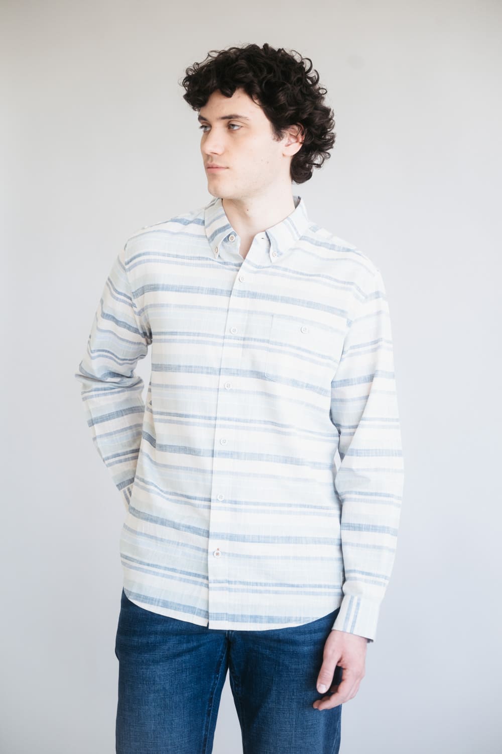 Weatherproof Vintage Stripe Button Up for Men in Dream Blue