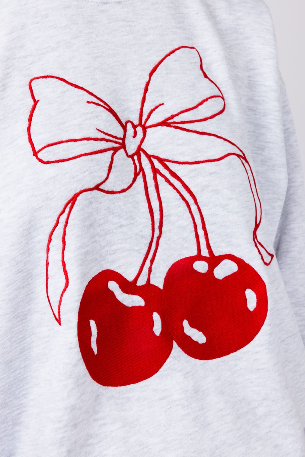 1897 Active Embroidered Cherry And Bow Fleece Sweatshirt for Women in Ice Grey