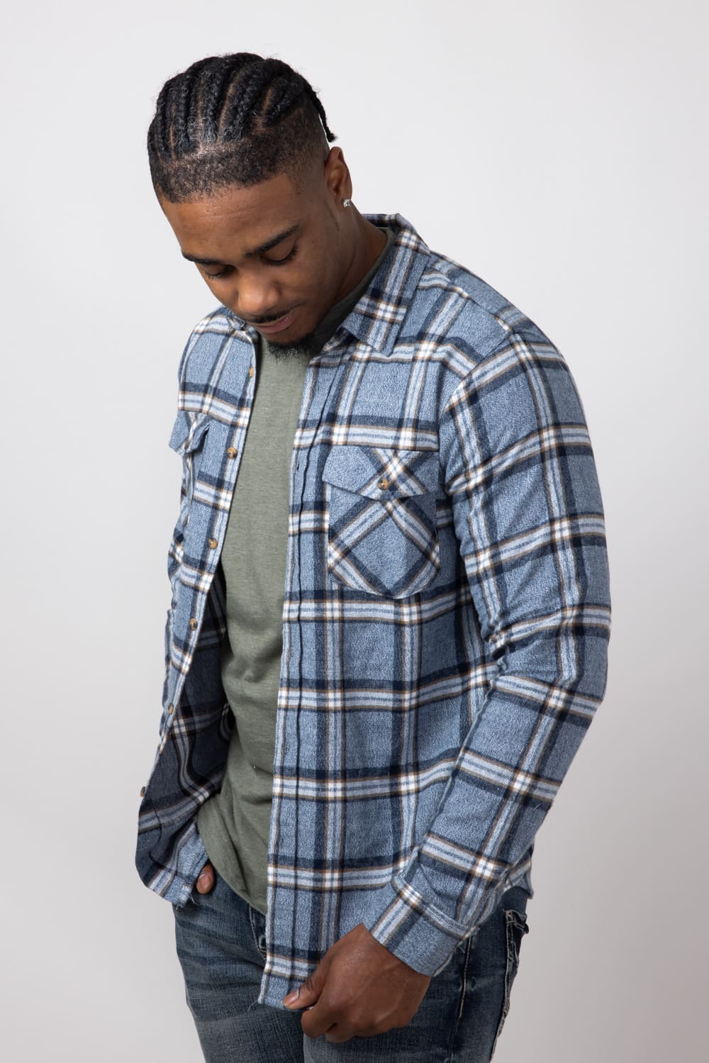 1897 Plaid Flannel Shirt for Men in Navy 