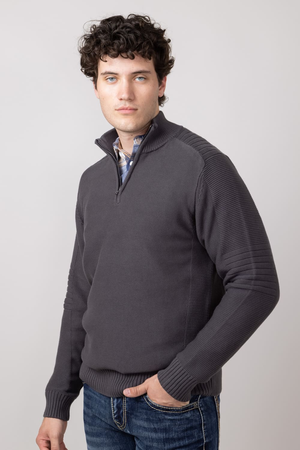 1897 Original 1/4 Zip Mock Neck Sweater for Men in Dark Shadow