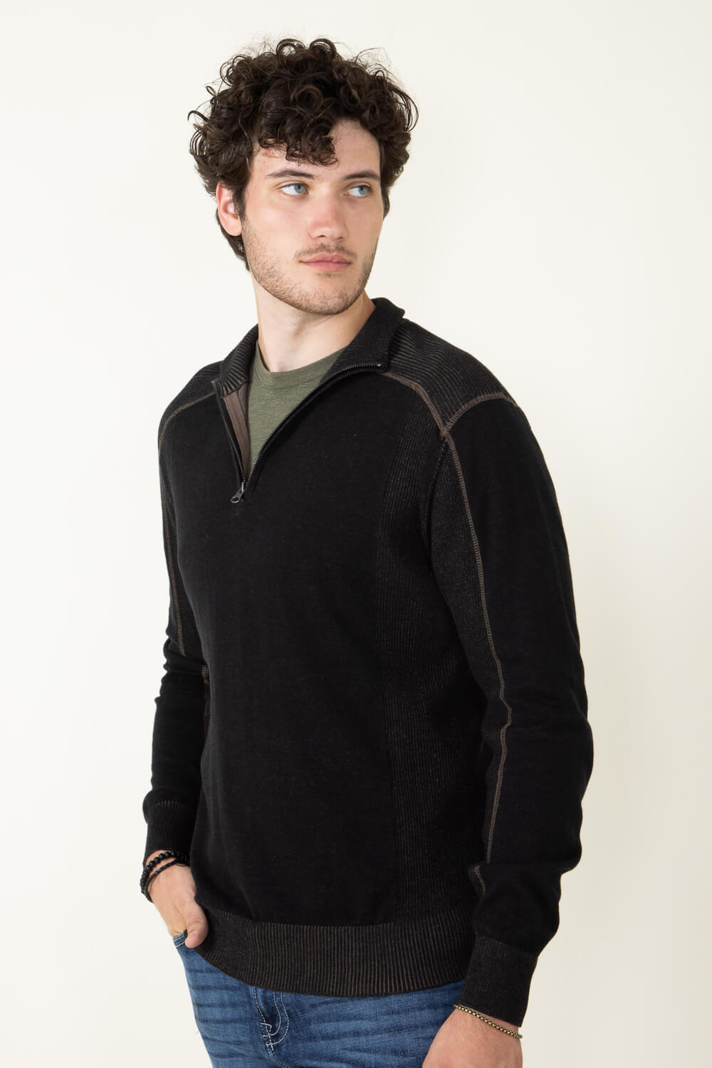 1897 Original 1/4 Zip Mock Neck Sweater for Men in Black