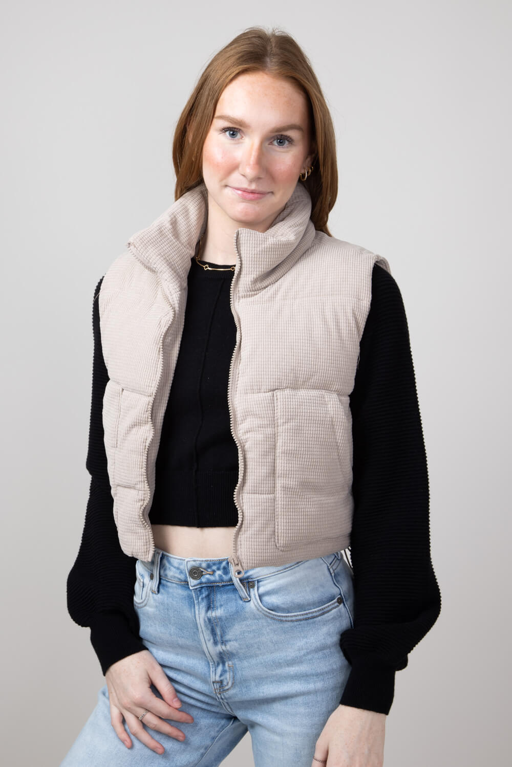 Waffle Corduroy Puffer Vest for Women in Atmosphere