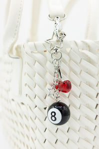 8 Ball Cherry Star Purse Charm in Silver