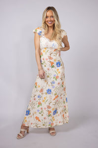 ACOA Floral Lace Maxi Dress for Women in Ivory