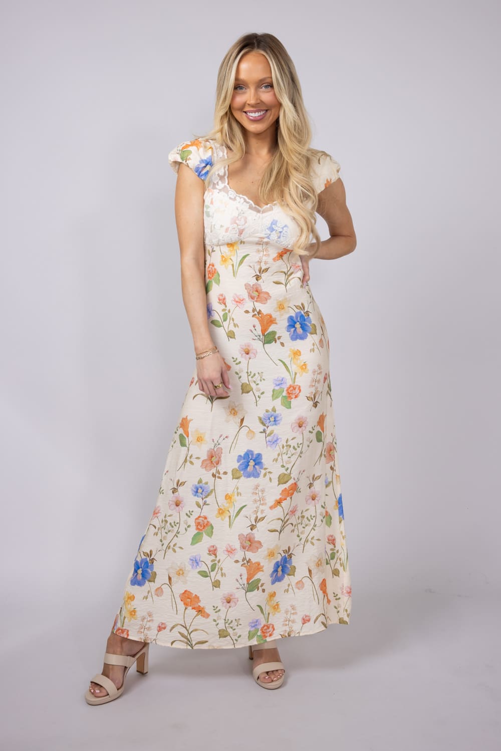 ACOA Floral Lace Maxi Dress for Women in Ivory