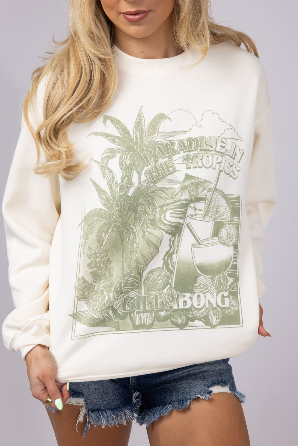 Billabong Paradise Awaits Sweatshirt for Women in White Cap