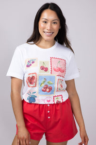 Cherry Stamps Graphic T-Shirt for Women in White