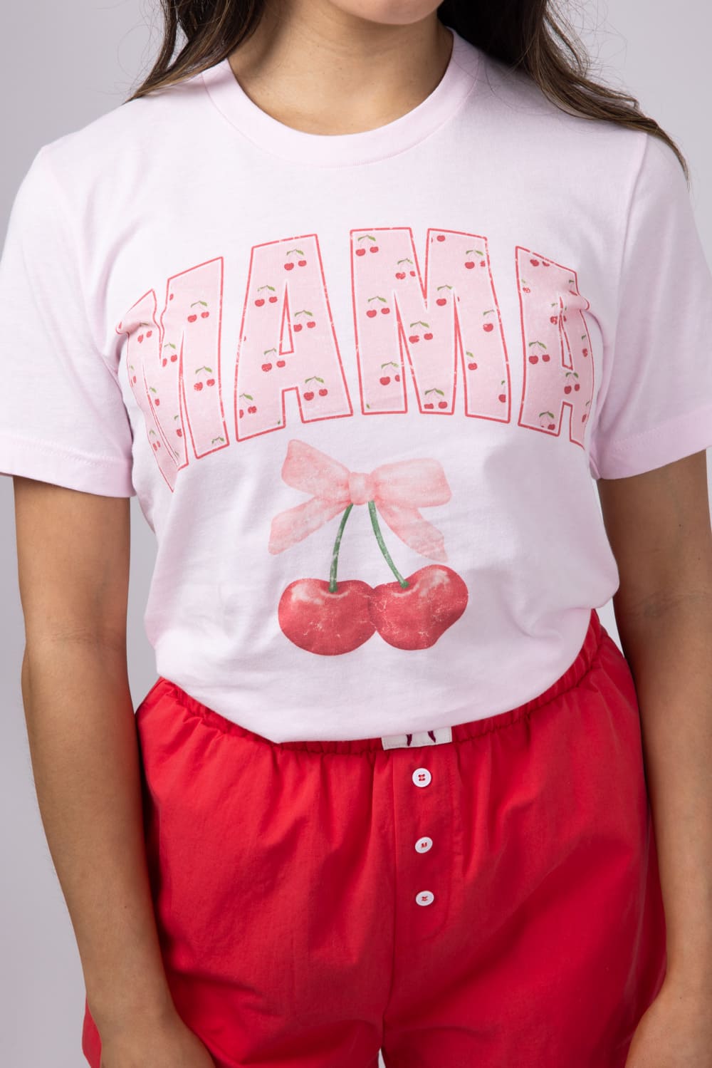 Mama Cherry Graphic T-Shirt for Women in Pink