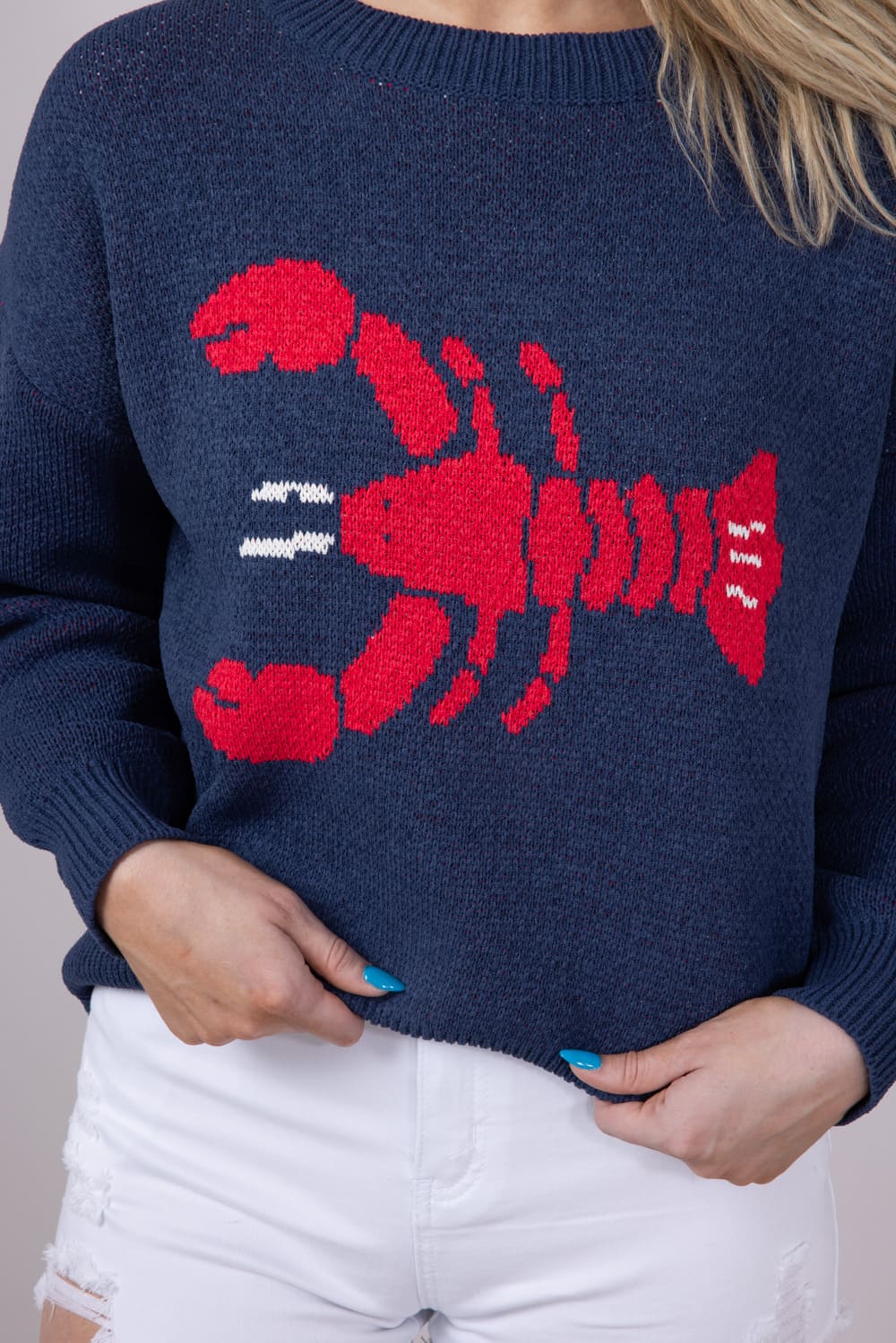 Bailey Rose Lobster Knit Sweater for Women in Navy