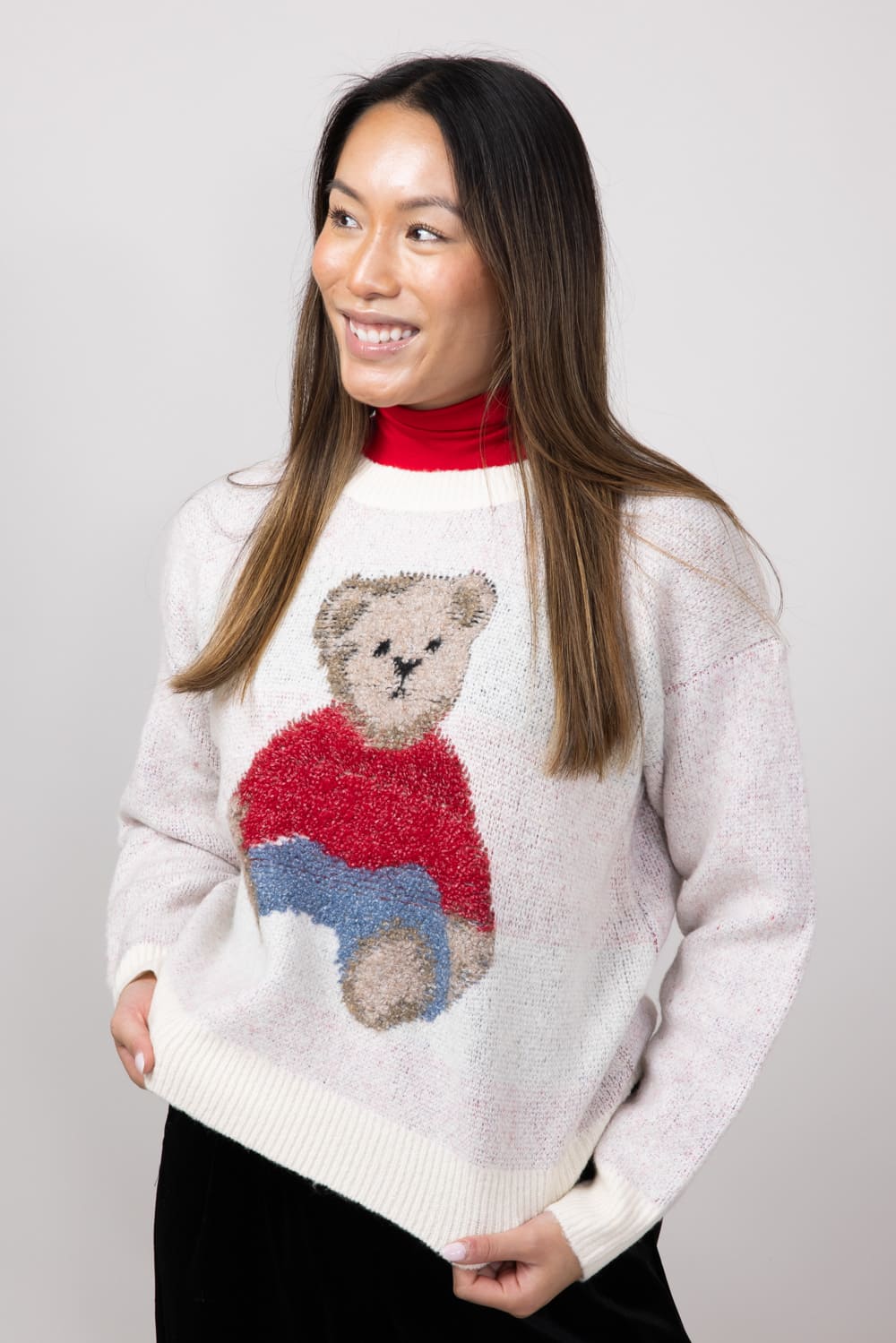 Bear Crewneck Sweater for Women in Ivory