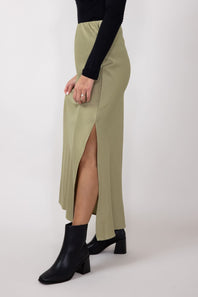 Bias Maxi Skirt for Women in Olive