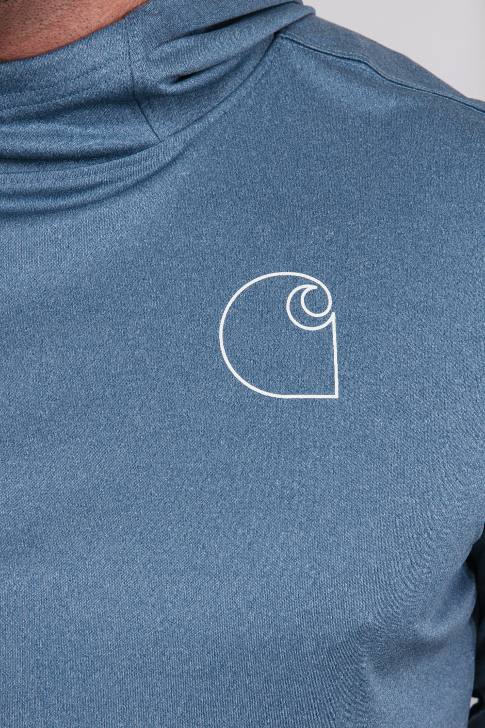 Carhartt Force Sun Lightweight Logo Long Sleeve Hooded Graphic T-Shirt for Men in Blue