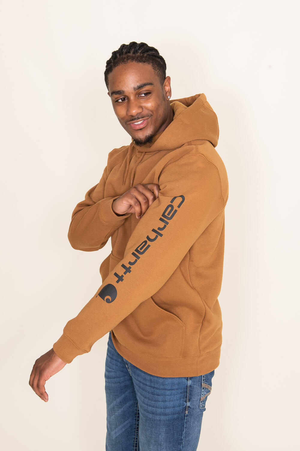 Carhartt Logo Sleeve Hoodie for Men in Brown