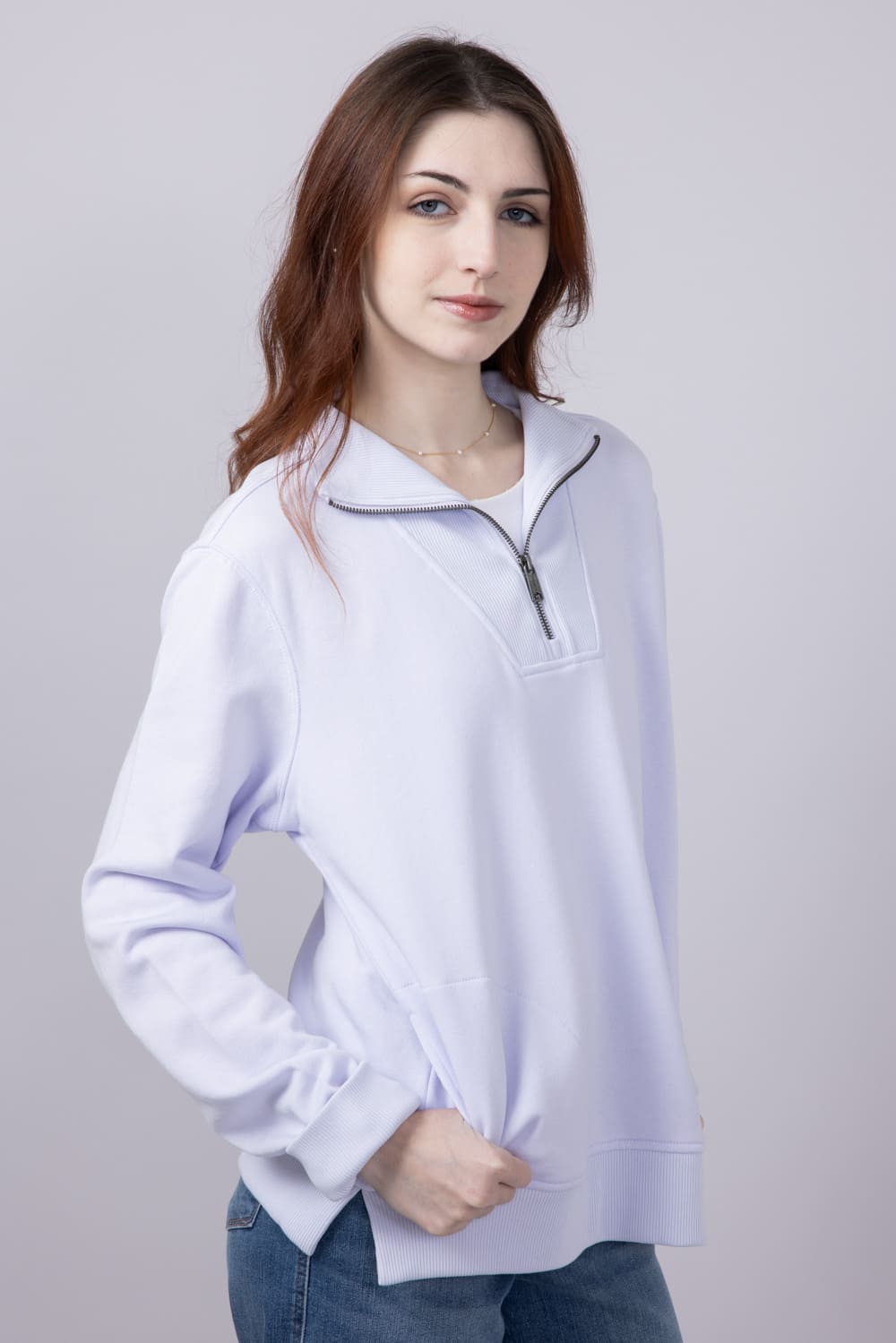 Carhartt Tencel Relaxed Fit Half Zip Sweatshirt for Women in Fresh Lavender