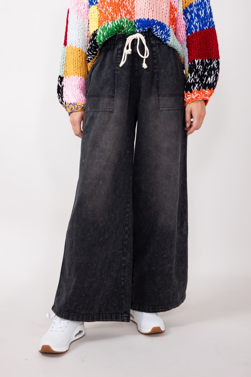 Carpenter Wide Leg Denim Pants for Women in Charcoal