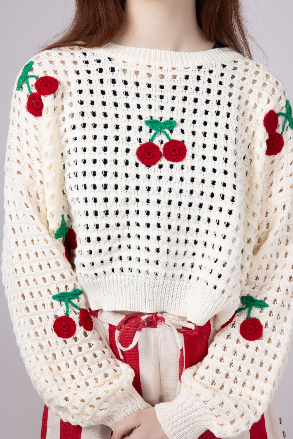 Mesh Cherry Sweater for Women in Ivory