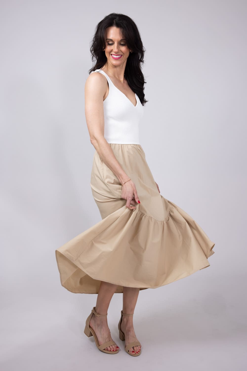 Elan Mix Media Maxi Dress for Women in Sand White