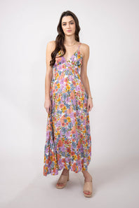 Open Back Floral Maxi Dress for Women in Ivory