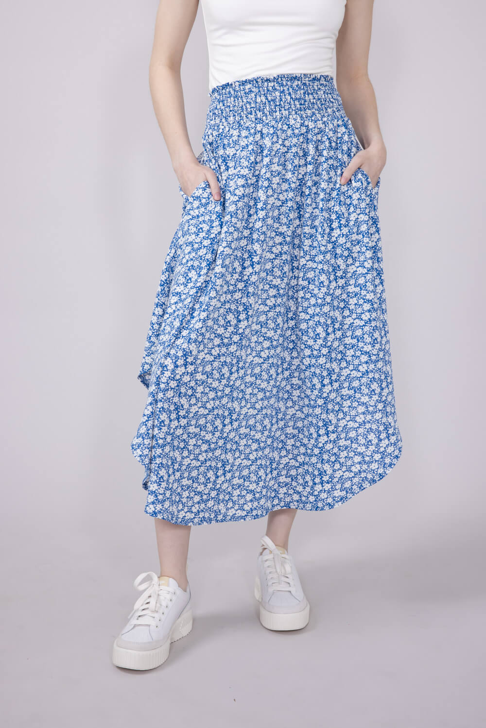 Ditsy Floral Midi Skirt for Women in Blue