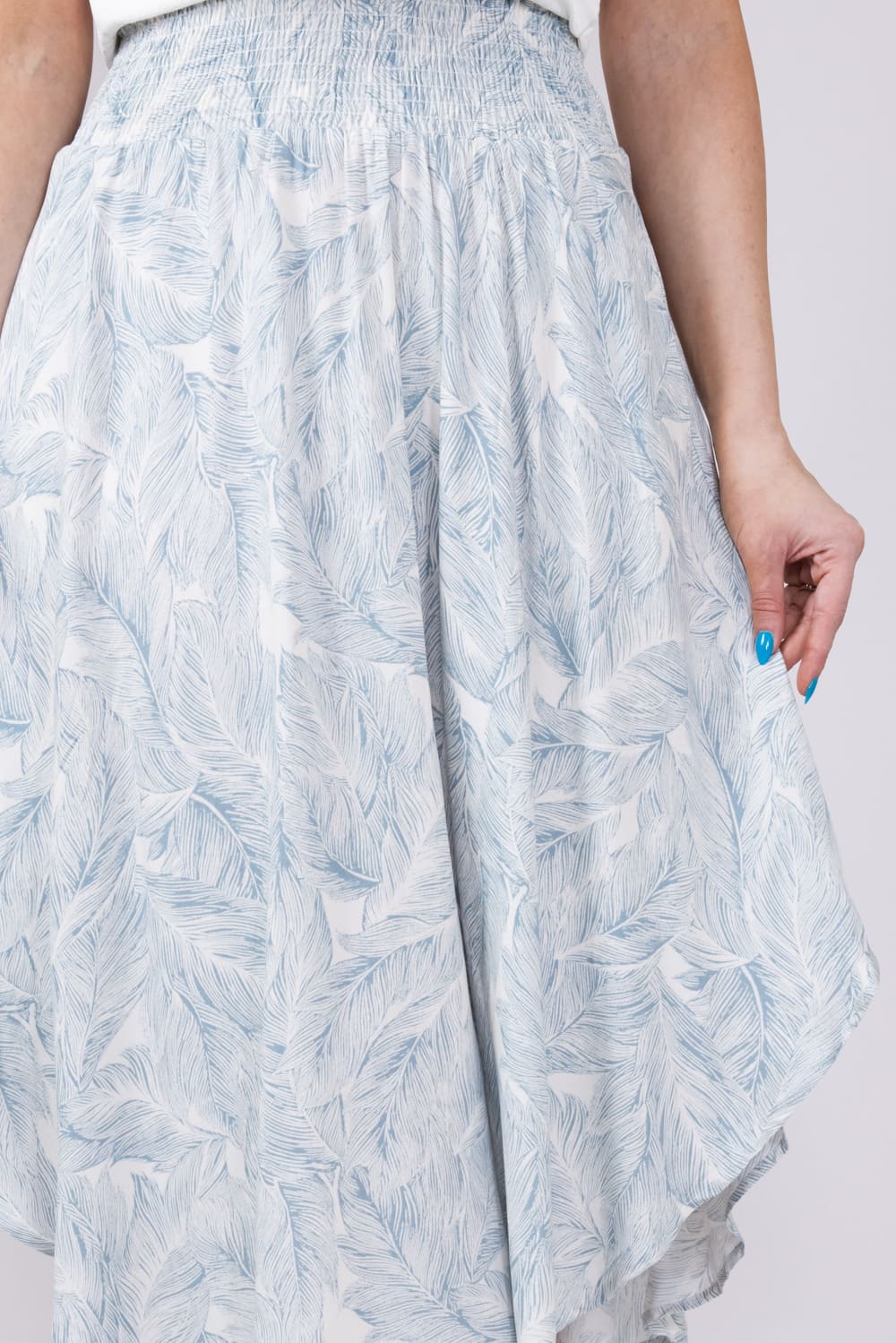 Floral Crepe Midi Skirt for Women in Dusty Blue