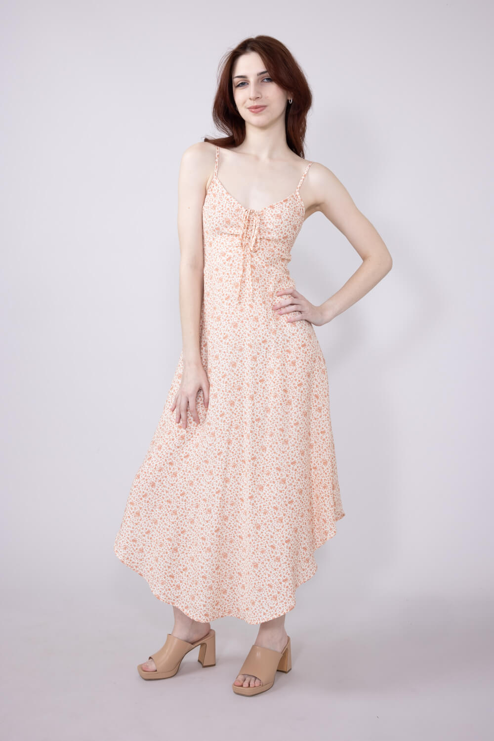 Floral Print Ruched Midi Dress for Women in Rose