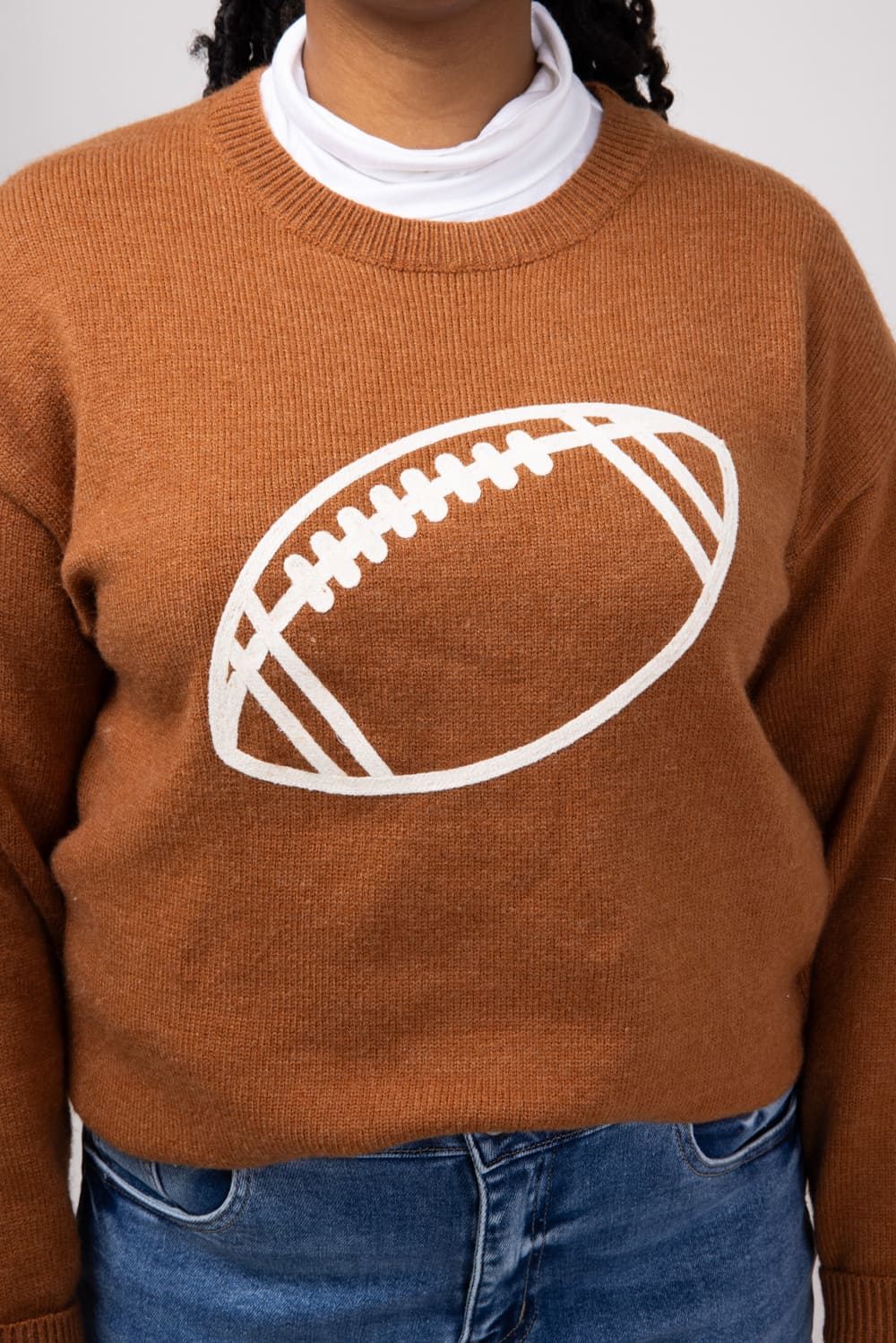 Football Knit Sweater for Women in Brown