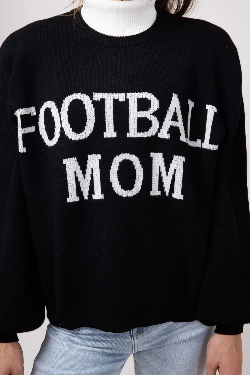 Football Mom Sweater for Women in Black Cream