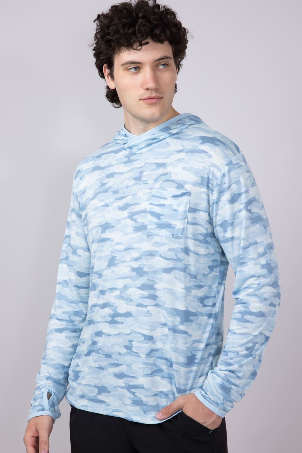 Free Fly Bamboo Lightweight Hoodie for Men in Blue Camo