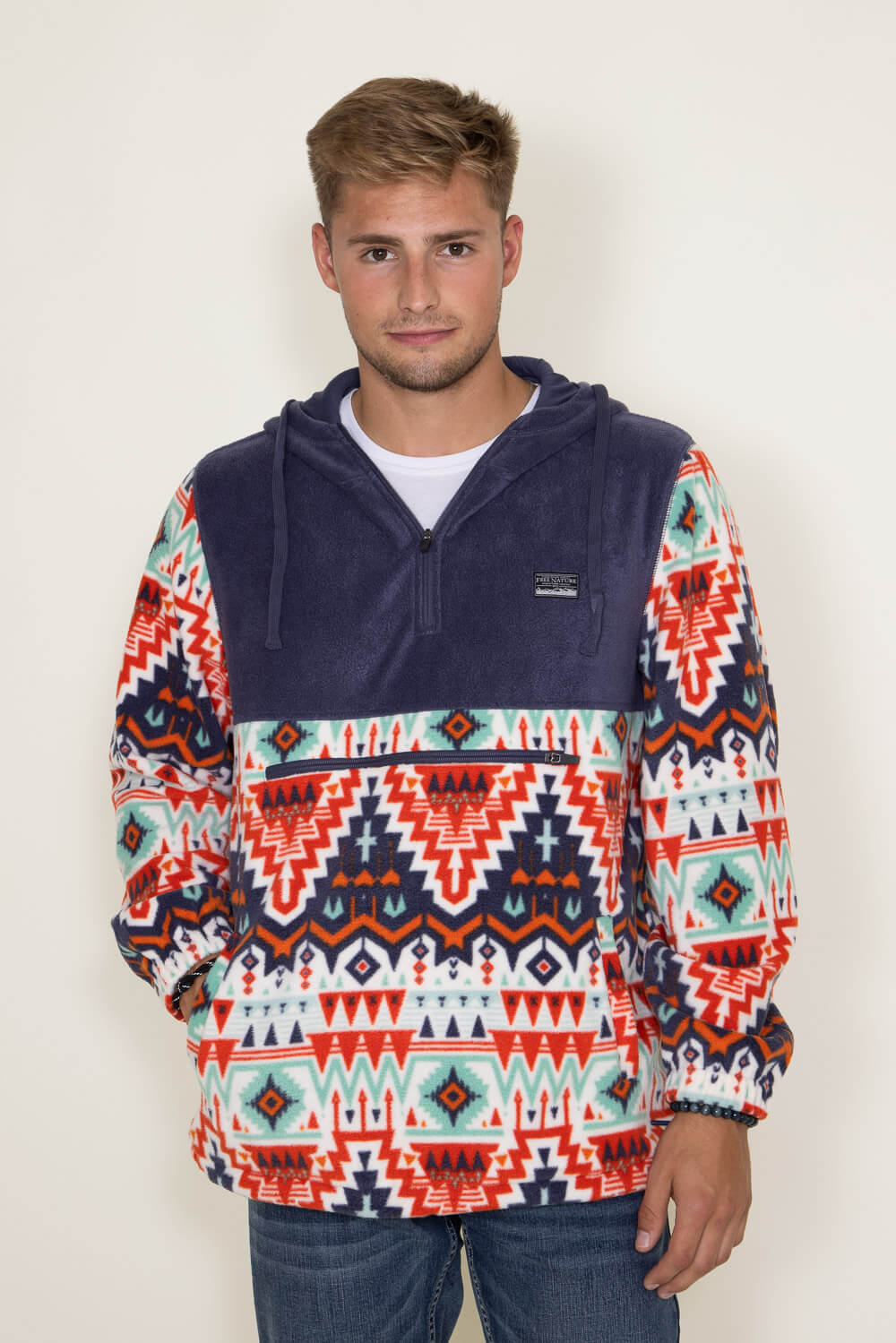  Aztec Color Block Hooded Pullover for Men in Graystone Multi 