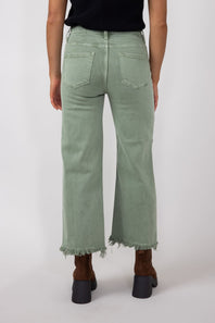 Risen High-Rise Cropped Wide Leg Jeans for Women in Olive