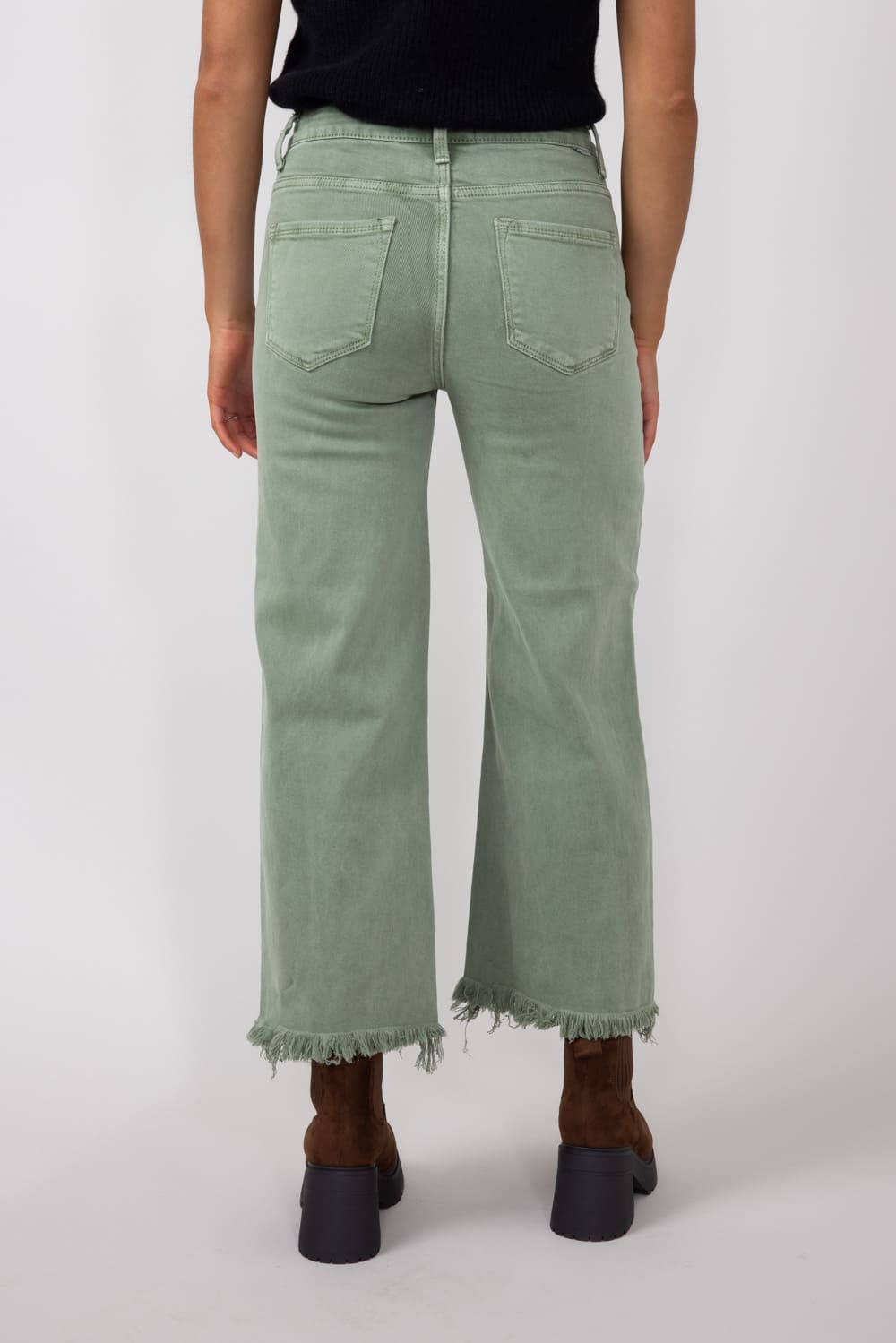 Risen High-Rise Cropped Wide Leg Jeans for Women in Olive