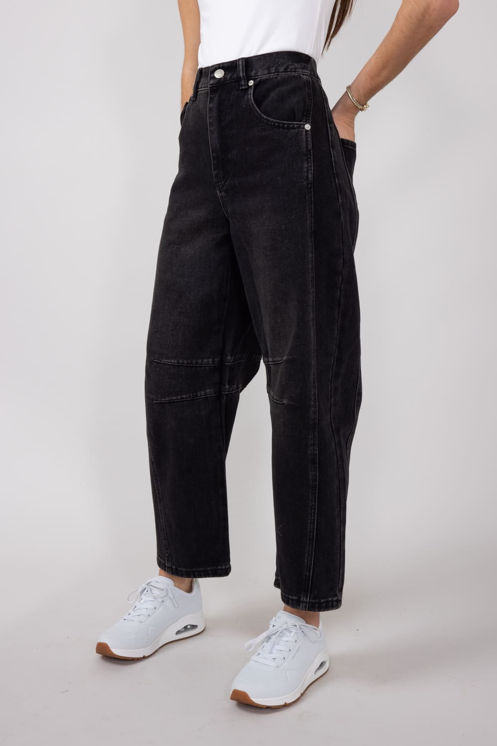High-Rise Slouchy Barrel Jeans for Women in Black
