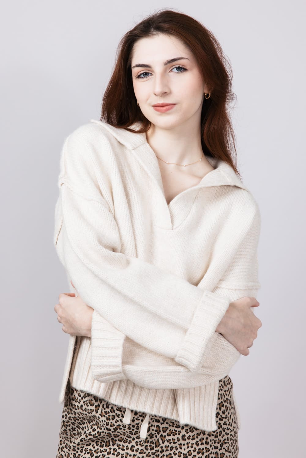 Johnny Collar Sweater for Women in Beige