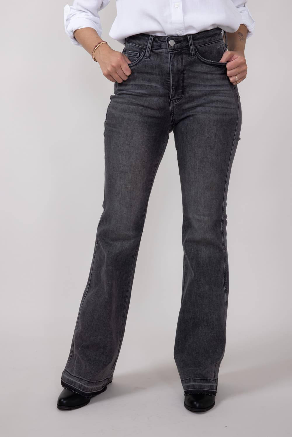 Judy Blue High Rise Contrast Flare Jeans for Women in Grey