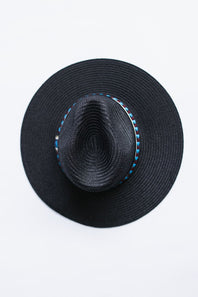  Straw Wide Brim Hat with Band for Women in Black 