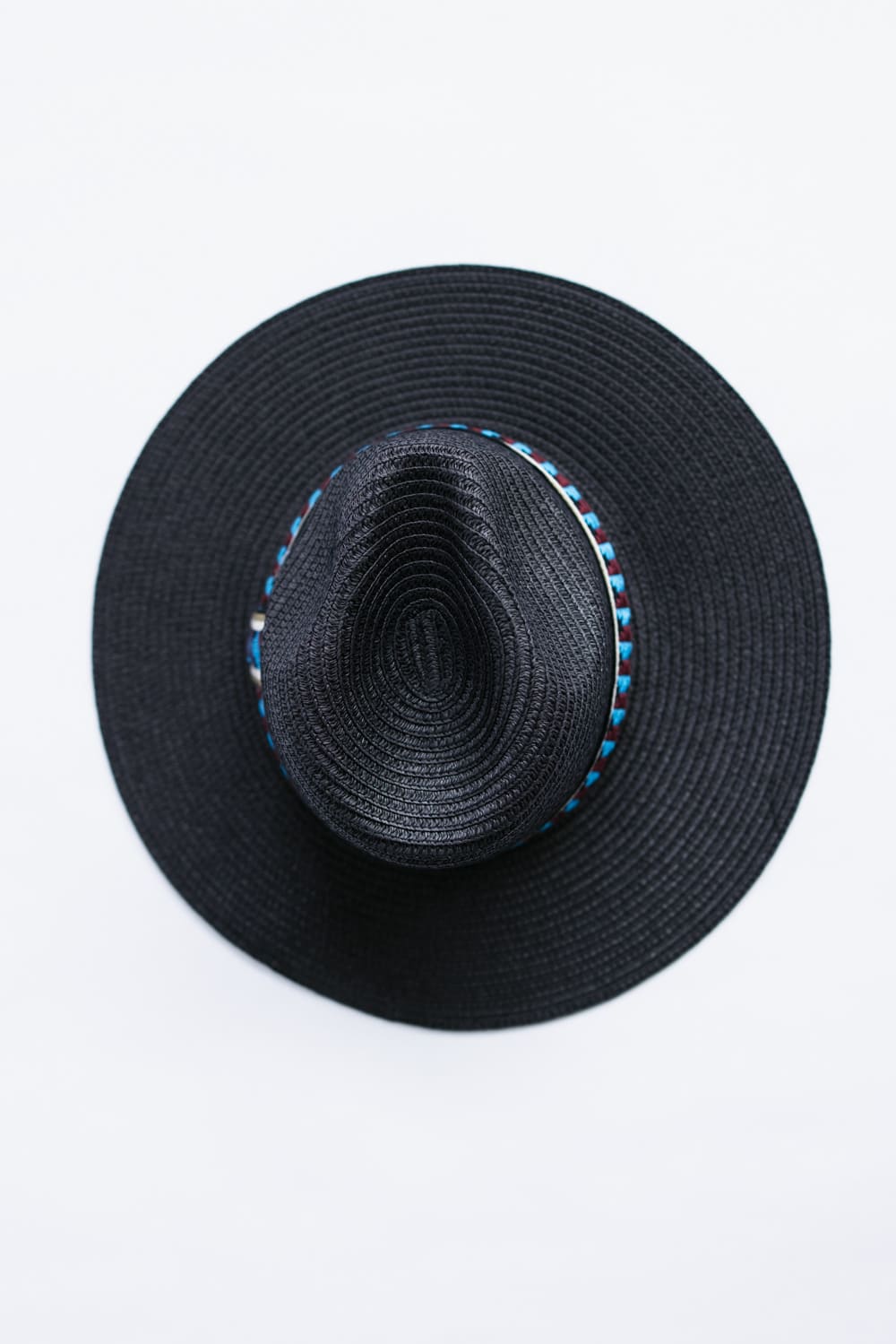  Straw Wide Brim Hat with Band for Women in Black 