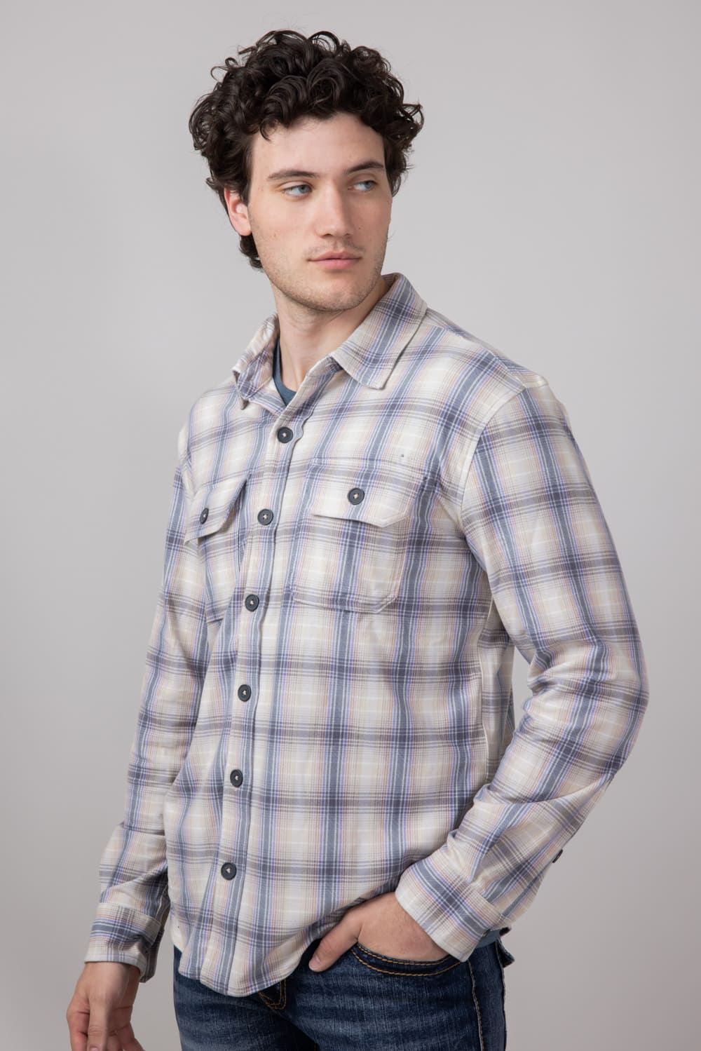 Hallstatt Knit Button Up Flannel Shirt for Men in Sand