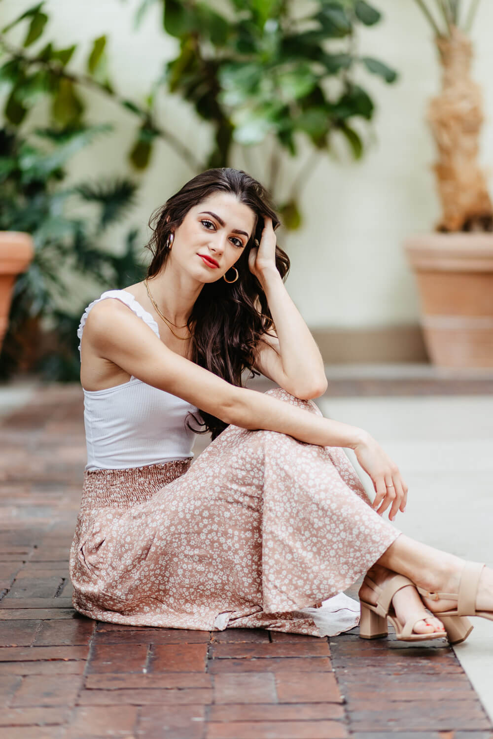 Floral Midi Skirt for Women in Pink 