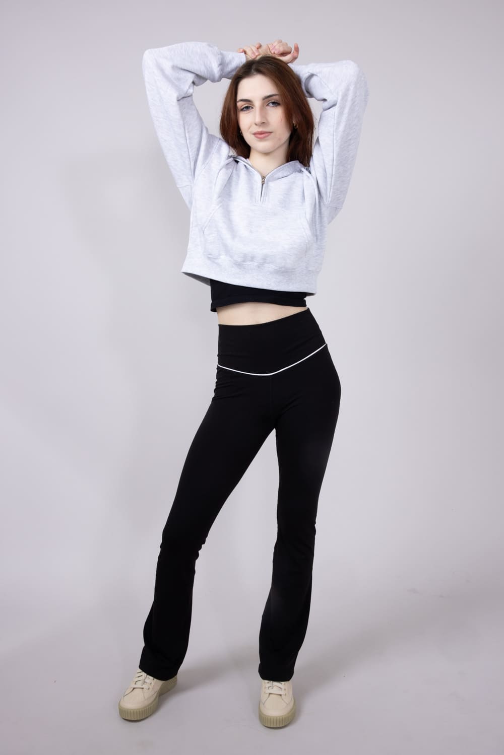 Love Tree Piping Detail Flare Leggings for Women in Black