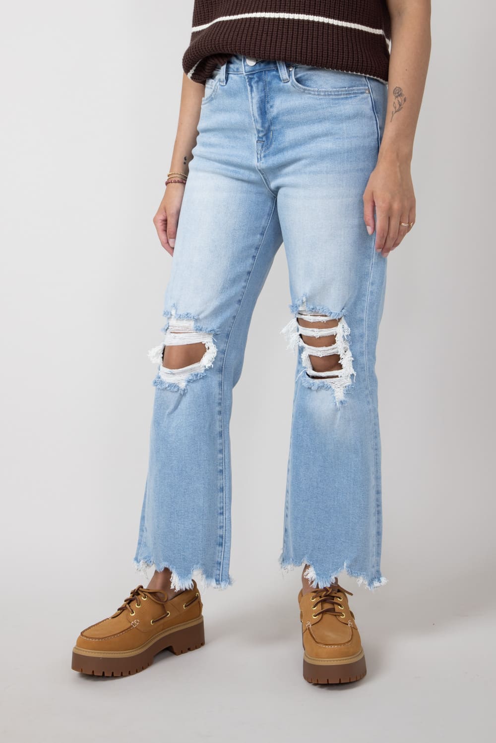Mica High Rise 90's Vintage Distressed Crop Flare Jeans for Women